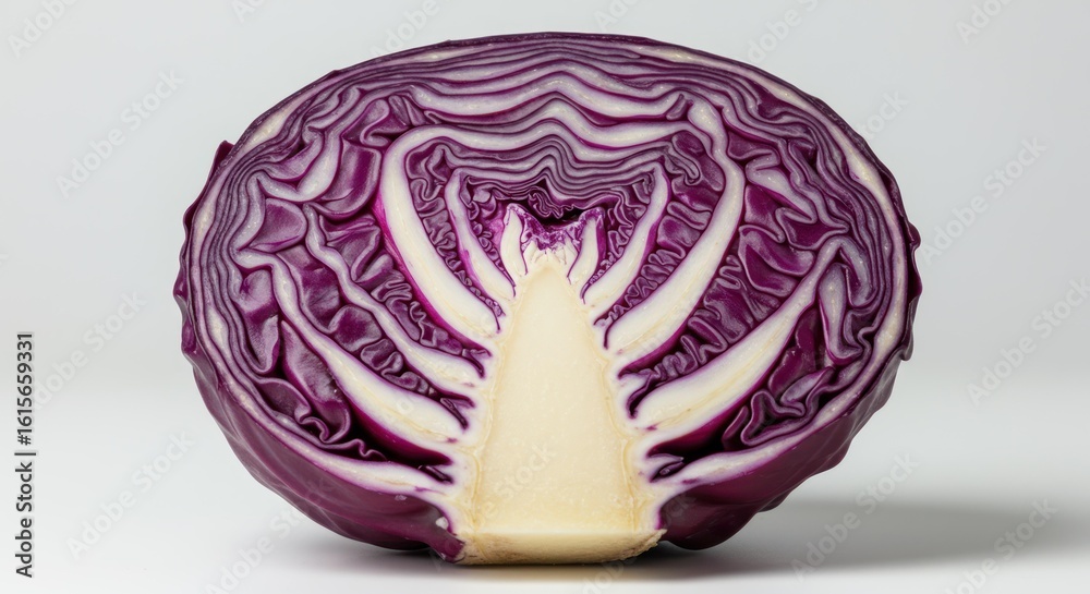 Fototapeta premium Cross section of vibrant red cabbage on white background