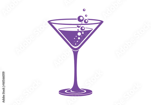 Vector art of a vibrant purple martini glass filled with a bubbly beverage