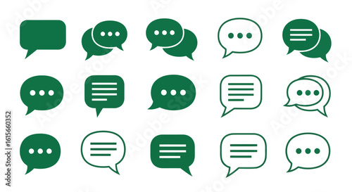 Vector art of a collection of green speech bubbles representing communication and messages