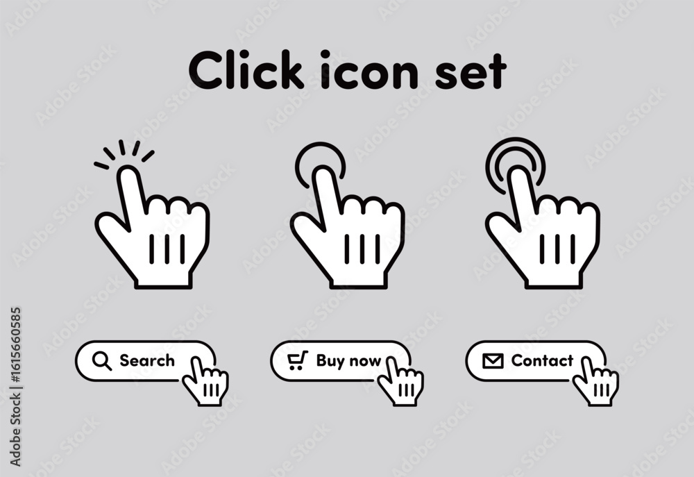 Obraz premium ボタンをクリックする指のアイコンセット モノクロ