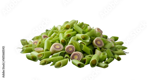 Isolated Green Lemongrass Herb Pile On Black Background Photo