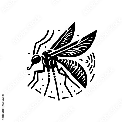 Stylized Black Silhouette of a Mosquito with Detailed Wings and Legs 1.