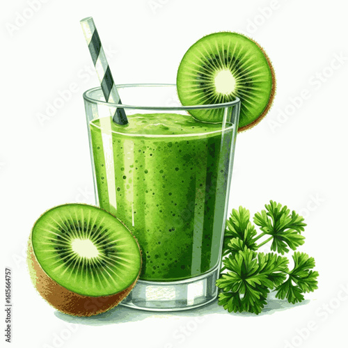 Sunshine Elixir kiwi smoothie isolated watercolor vector illustration svg