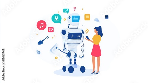 Woman interacts with a robot