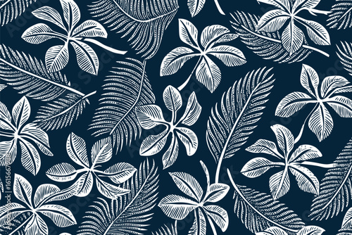 Hand-Drawn Tropical Leaf Pattern – Seamless Botanical Silhouette Design for Fabric, Wallpaper & Decor