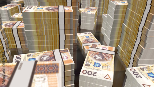 Poland 200 zloty money banknotes pack 3d illustration