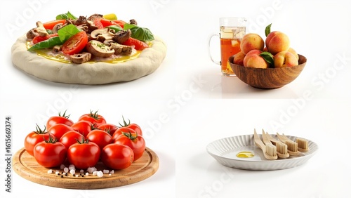 Wallpaper Mural Four different types of food on a white background backgrounds emotion creative illustration movement cartoonish colorful expression depth figure motion composition scene frame gesture Torontodigital.ca