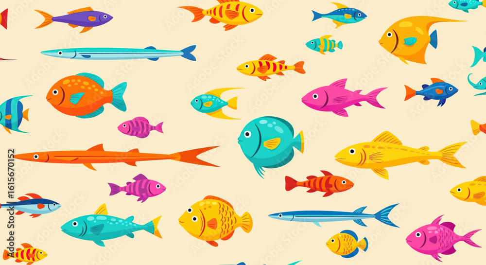 Fototapeta premium Vector Pattern Colorful Fish Illustration with Organic Shapes in Modern Style