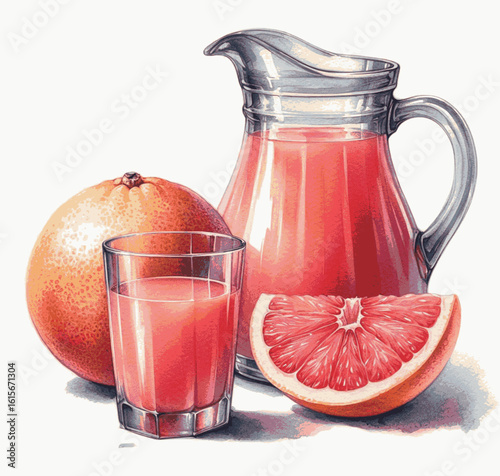 Citrus Sunrise Wash Pink grapefruit juice isolated watercolor vector illustration svg