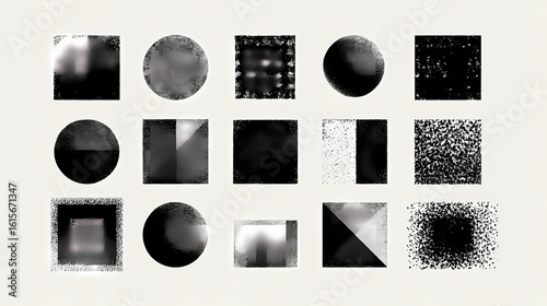 Grid-aligned heads in minimalist geometry, tonal alternation and ink grain, perfect for identity toolkit visuals. Illustration