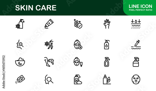 Skin Care Line Icon Collection – Unique, clean, and creative vector icons designed for cosmetic and personal care themes