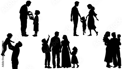 Stylish Silhouette Set of Family Life - Parents, Kids, Love, Gifts, and Togetherness