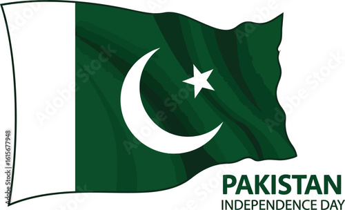 Waving pakistan flag with independence day text