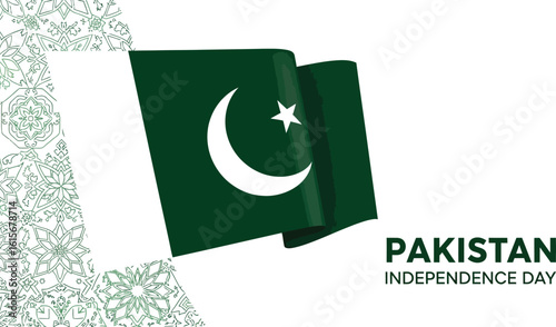 Waving pakistan flag with floral pattern
