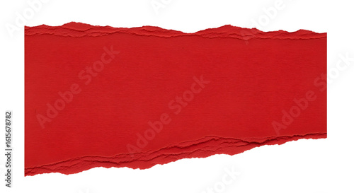 Torn red paper strip on white or transparent background rough edges visible