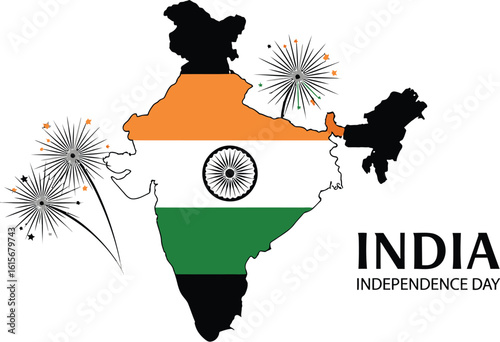 India map with flag and fireworks
