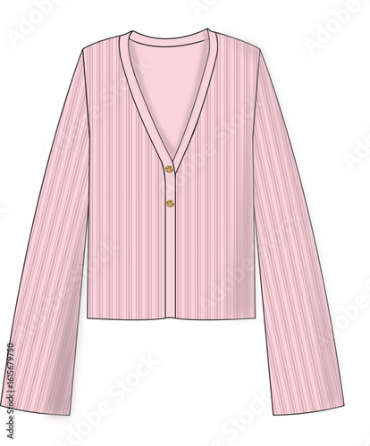Pink rib cardigan vector design with golden metal bruce