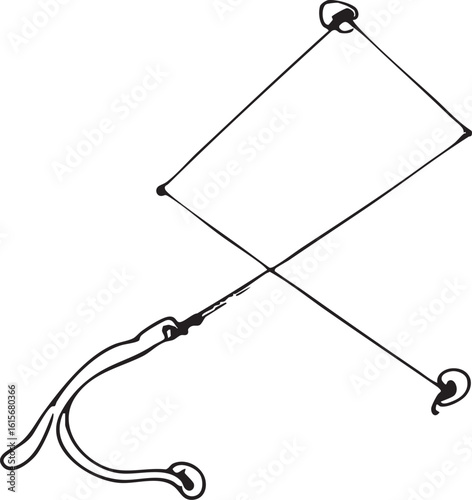 Minimalist Line Drawing Of a Kite with Handle and Strings on White Paper Surface