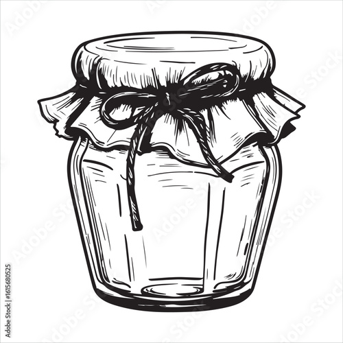  Hand-Drawn Sketch of an Empty Glass Jar with a Cloth Cover