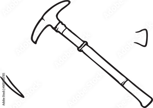 Simple Line Art Illustration Of a Mountaineering Ice Axe With White Background Space