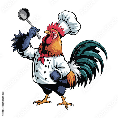 Funny Chef Rooster Cartoon Illustration – Perfect for Restaurant Branding & Menus