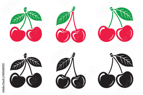 Color and black cherry vector. Cherry icon. Fruit silhouette symbol