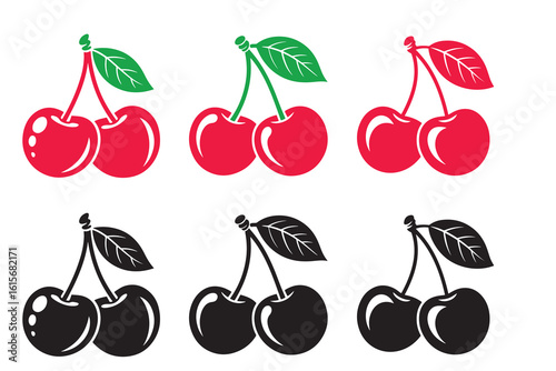 Color and black cherry vector. Cherry icon. Fruit silhouette symbol