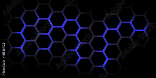 Hexagonal cyberspace blue background. Hexagon grid tech pattern.