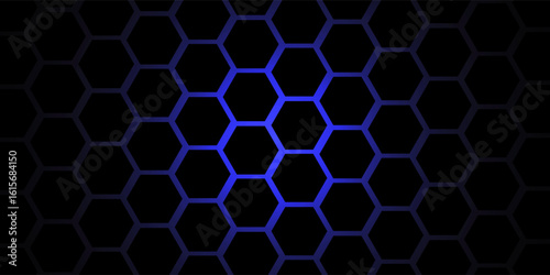 Hexagonal cyberspace blue background. Hexagon grid tech pattern.