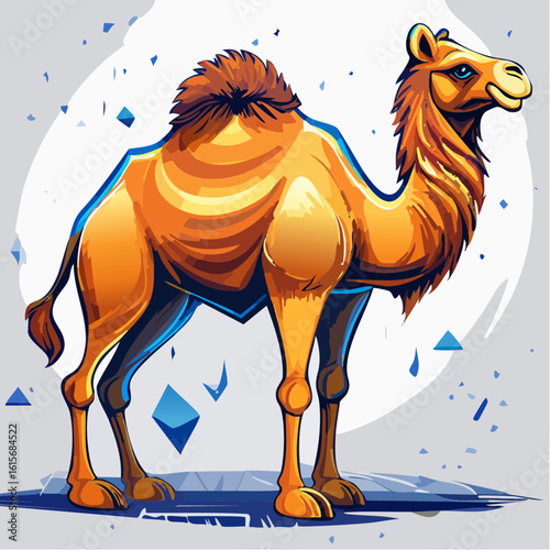 Stylized Camel Illustration with Geometric Accents and Warm Color Palette, artistic design