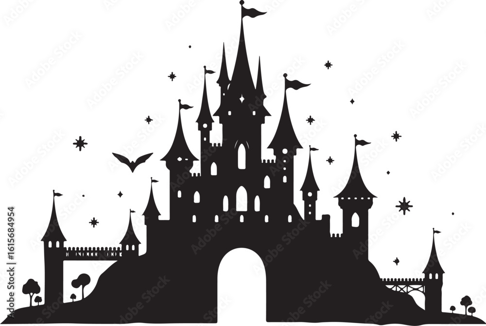 Obraz premium Haunted Castle Night Silhouette Design Bundle