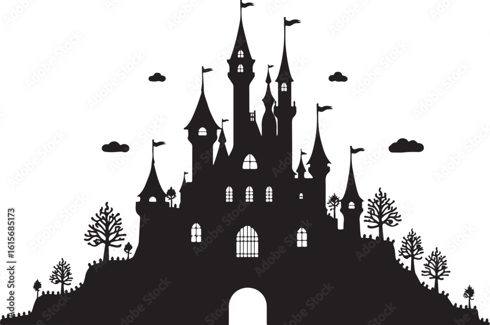 Obraz premium Haunted Castle Night Silhouette Design Bundle