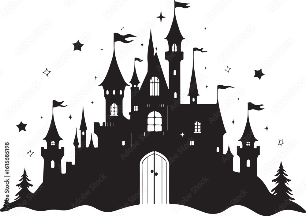 Obraz premium Haunted Castle Night Silhouette Design Bundle