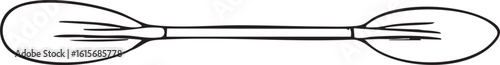 Simple Black And White Line Drawing Of A Kayak Paddle On A Blank White Background