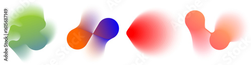 A soft set of abstract gradient shapes in green, orange, blue, and red on white. These fluid forms suit modern vector covers, posters, music visuals, wallpapers, or creative backgrounds.