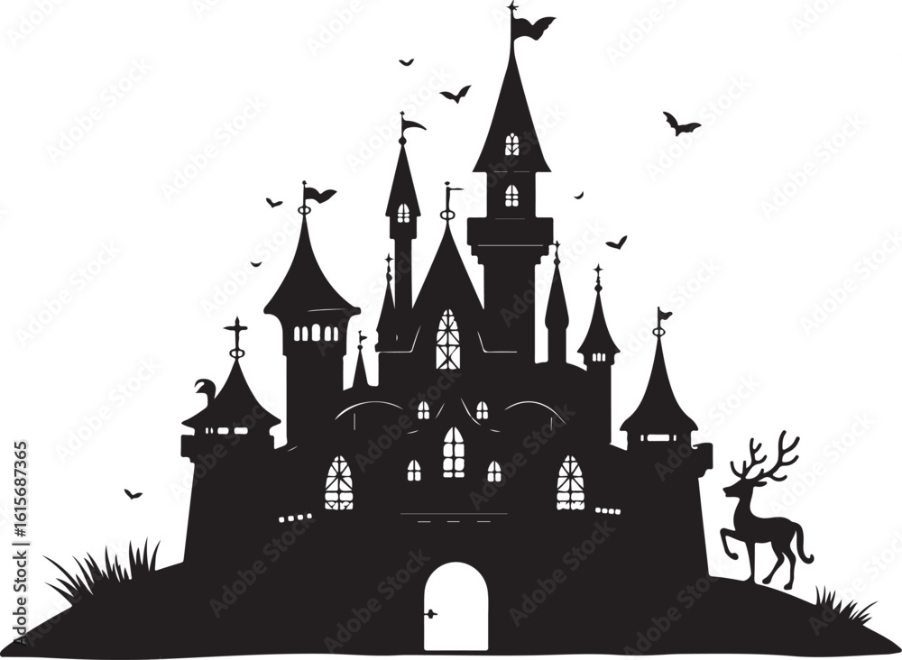 Obraz premium Haunted Castle Night Silhouette Design Bundle