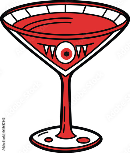 Spooky Eyeball Cocktail Vector Illustration - Old School Tattoo Style Halloween Drink