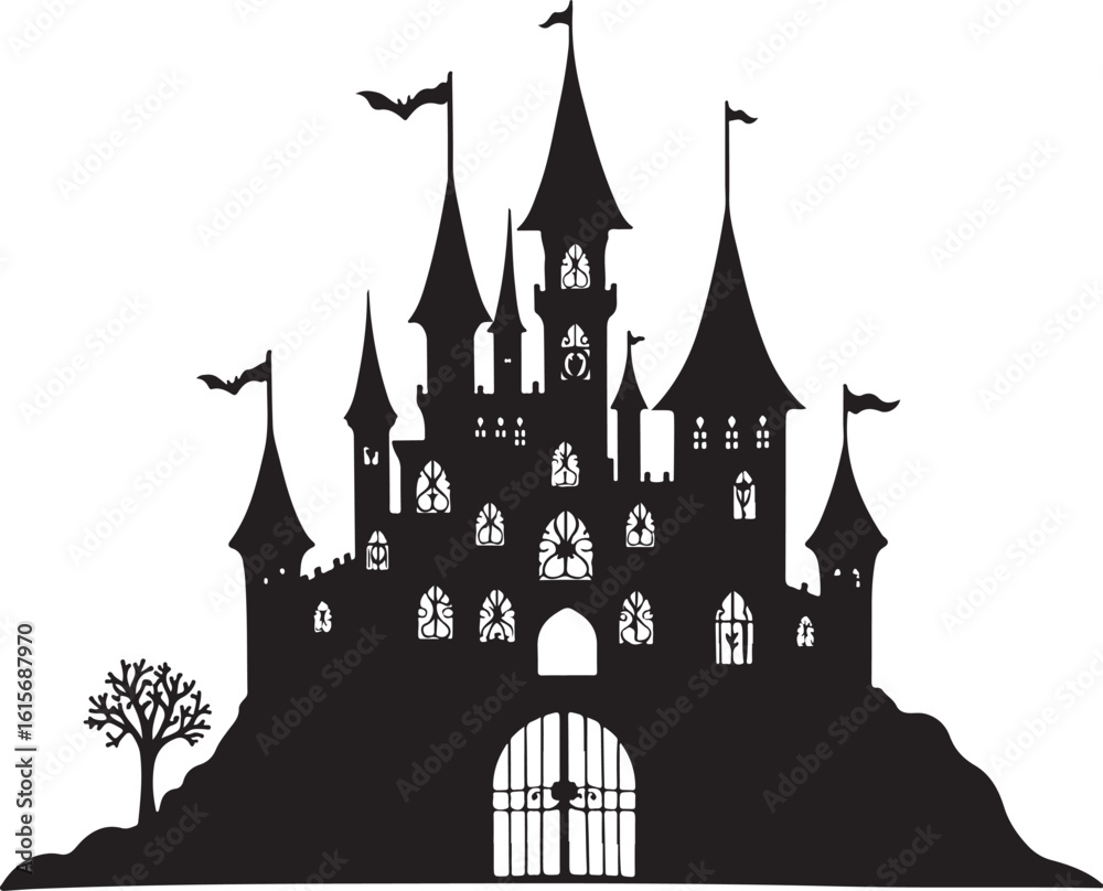 Obraz premium Haunted Castle Night Silhouette Design Bundle