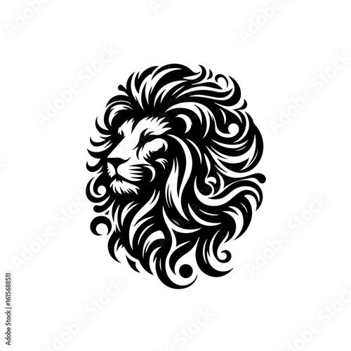 Wallpaper Mural Majestic Lion Head with Ornate Swirling Mane in Black and White. Torontodigital.ca