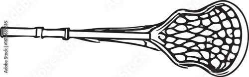 Isolated Graphic Illustration Of A Lacrosse Stick In Black And White Silhouette Style