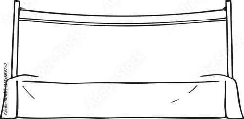 Minimalist Line Drawing of Simple Bed with Headboard on a Plain White Background
