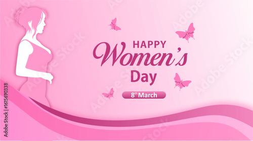 8 March, women's Day greeting card and Happy Women's Day banner design, International Women's Day celebration,