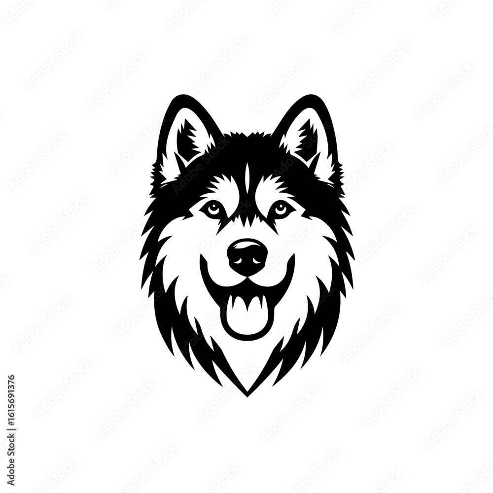 Fototapeta premium Stylized Black and White Husky Dog Face with Open Mouth.