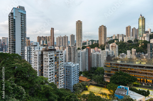 Photography View to the skyscarpers of Hong Kong from Blue Pool Road