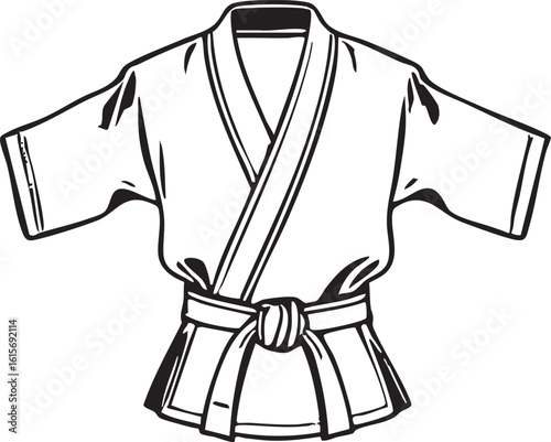 Clean Depiction Of White Martial Arts Uniform With Tied Belt On White Background