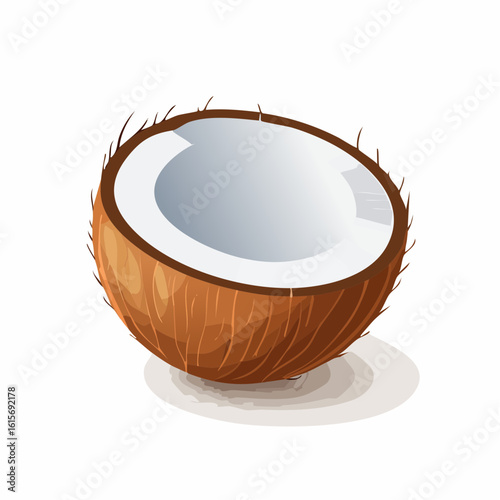 Half Coconut Fruit Isolated on White Background Vector Illustration Delicious Tropical Food