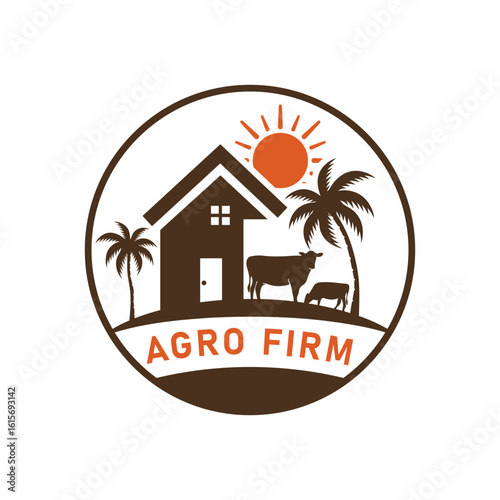 Agro Firm Logo, Circular Emblem Logo with Farmhouse