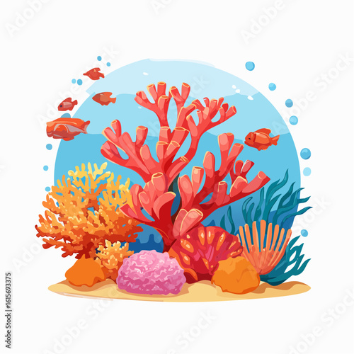 Vibrant coral reef ecosystem illustration showcasing diverse marine life and colorful corals