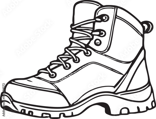 Outlined Ankle Boot With Laces Leather Upper and Thick Treaded Sole Isolated on White