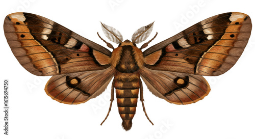Isolated Realistic Illustration of a Brown Moth with Detailed Wing Pattern on Transparent Background